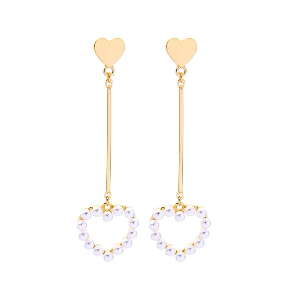 Chic Gold Pearl Heart Drop Earrings - Picture 2 of 4